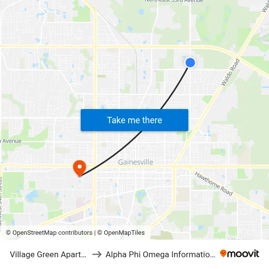 Village Green Apartments to Alpha Phi Omega Information Booth map