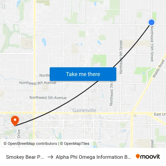 Smokey Bear Park to Alpha Phi Omega Information Booth map