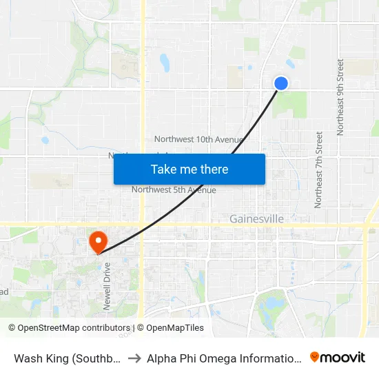 Wash King (Southbound) to Alpha Phi Omega Information Booth map