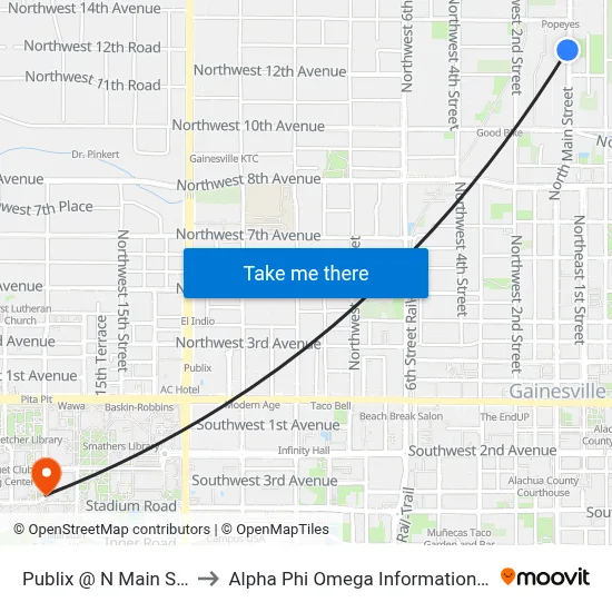 Publix @ N Main Street to Alpha Phi Omega Information Booth map