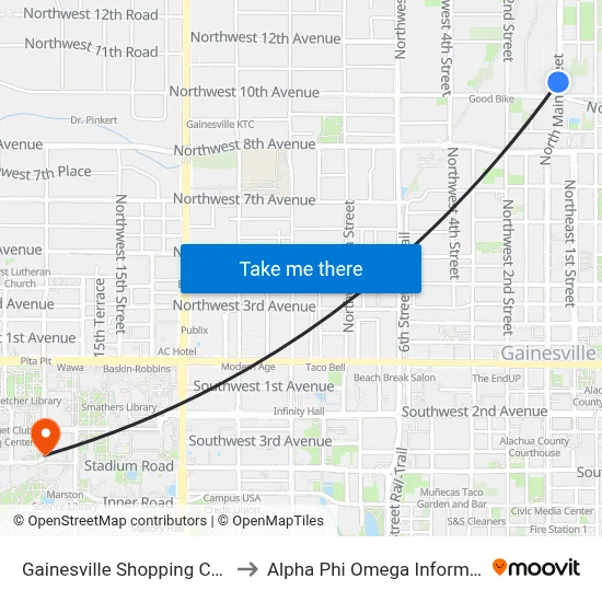 Gainesville Shopping Center South to Alpha Phi Omega Information Booth map