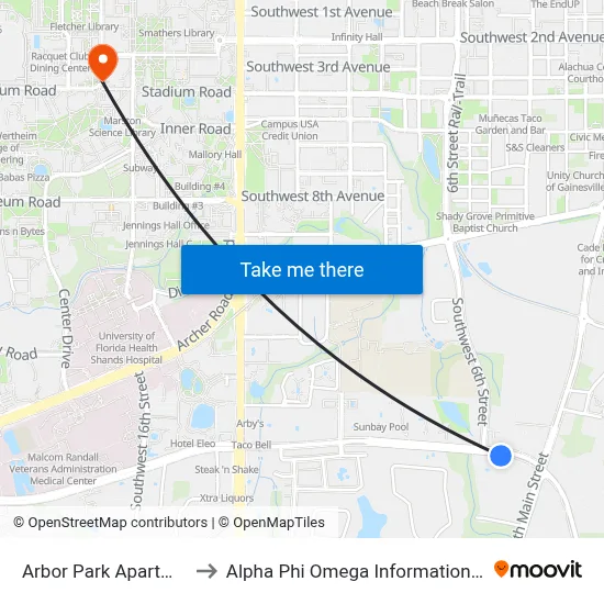 Arbor Park Apartments to Alpha Phi Omega Information Booth map