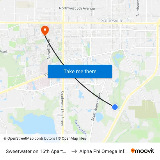 Sweetwater on 16th Apartments (Northbound) to Alpha Phi Omega Information Booth map