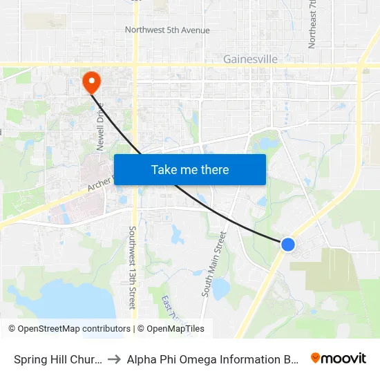 Spring Hill Church to Alpha Phi Omega Information Booth map