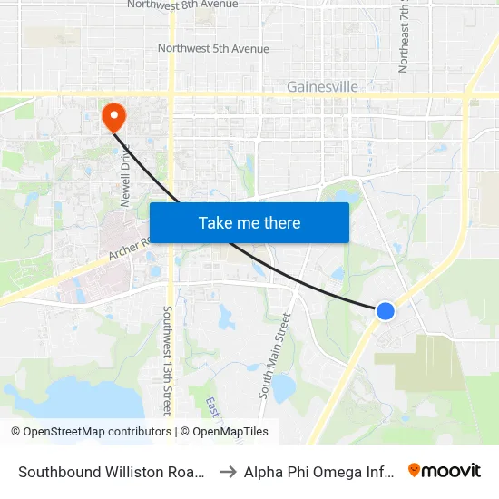 Southbound Williston Road @ SE 1st Terrace to Alpha Phi Omega Information Booth map