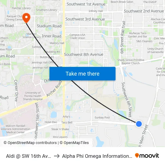 Aldi @ SW 16th Avenue to Alpha Phi Omega Information Booth map