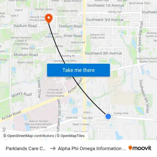 Parklands Care Center to Alpha Phi Omega Information Booth map