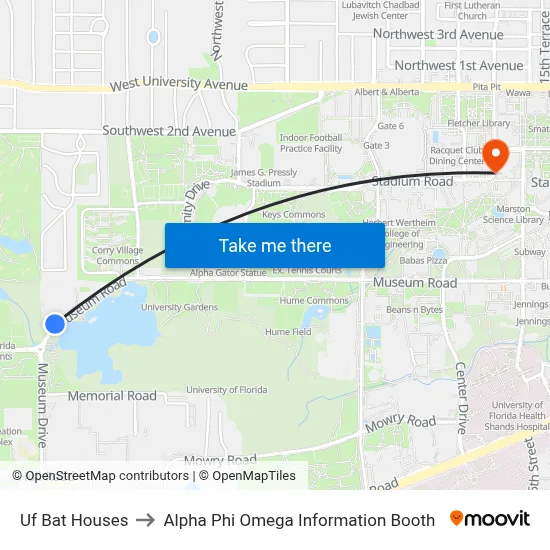 Uf Bat Houses to Alpha Phi Omega Information Booth map