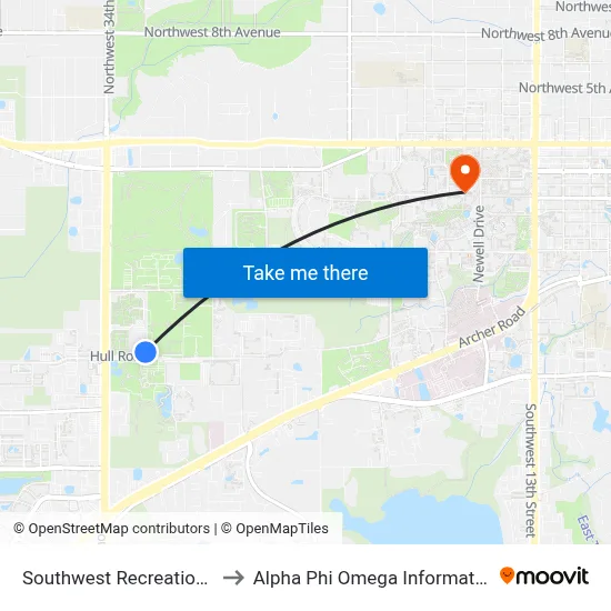 Southwest Recreation Center to Alpha Phi Omega Information Booth map