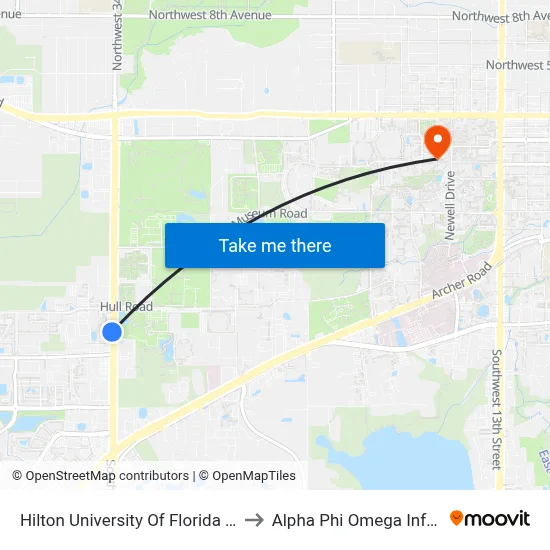 Hilton University Of Florida Conference Center to Alpha Phi Omega Information Booth map