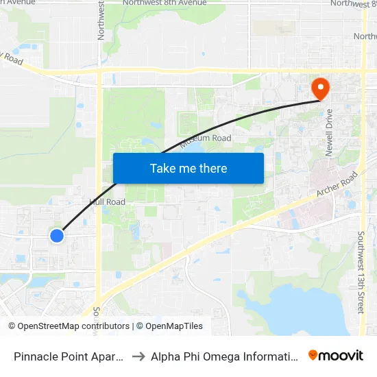 Pinnacle Point Apartments to Alpha Phi Omega Information Booth map