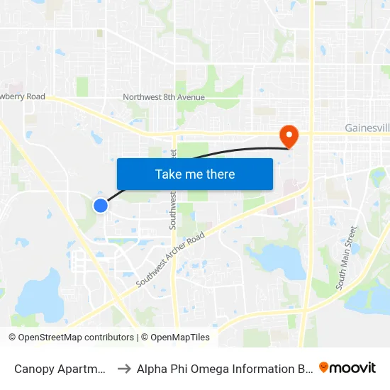 Canopy Apartments to Alpha Phi Omega Information Booth map