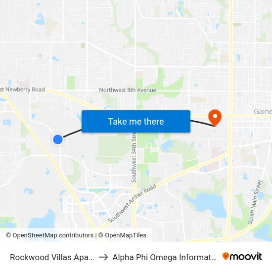 Rockwood Villas Apartments to Alpha Phi Omega Information Booth map