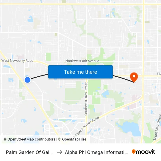 Palm Garden Of Gainesville to Alpha Phi Omega Information Booth map