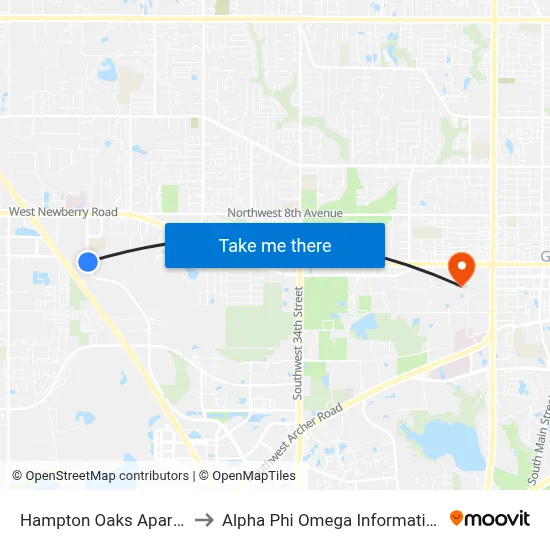 Hampton Oaks Apartments to Alpha Phi Omega Information Booth map