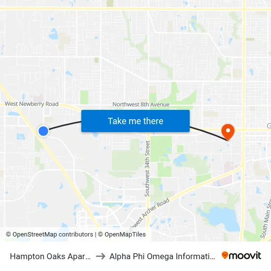 Hampton Oaks Apartments to Alpha Phi Omega Information Booth map