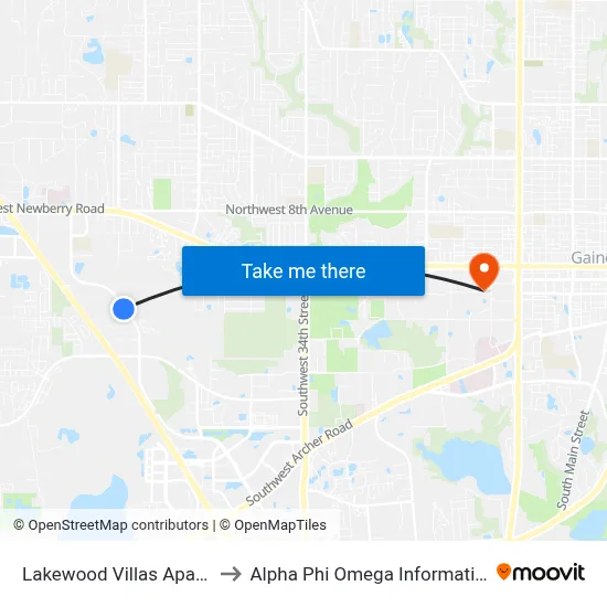 Lakewood Villas Apartments to Alpha Phi Omega Information Booth map