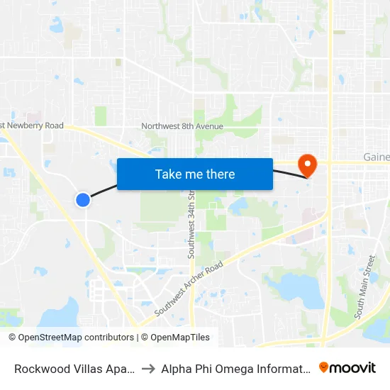 Rockwood Villas Apartments to Alpha Phi Omega Information Booth map