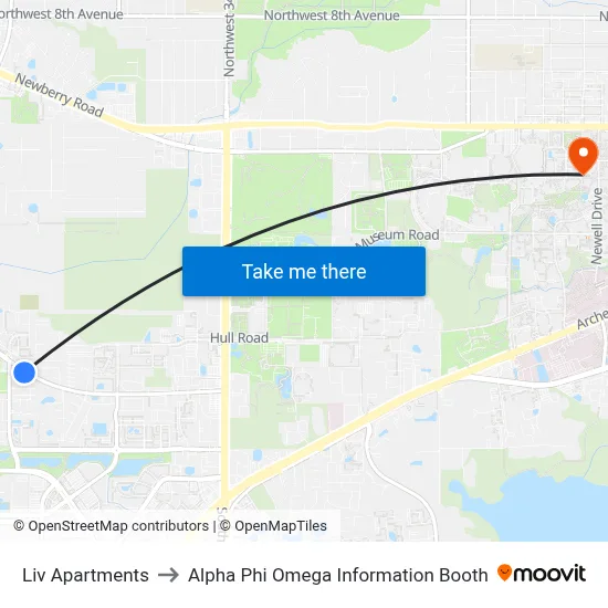 Liv Apartments to Alpha Phi Omega Information Booth map