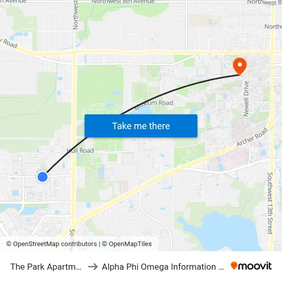 The Park Apartments to Alpha Phi Omega Information Booth map