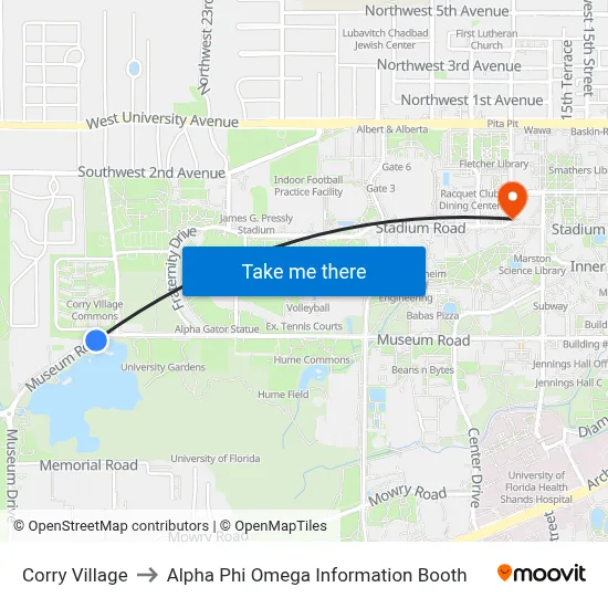Corry Village to Alpha Phi Omega Information Booth map