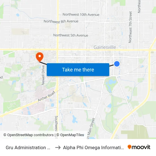 Gru Administration Building to Alpha Phi Omega Information Booth map