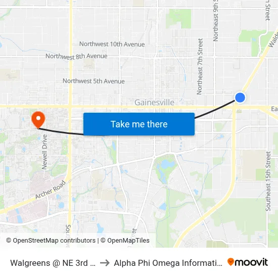 Walgreens @ NE 3rd Avenue to Alpha Phi Omega Information Booth map