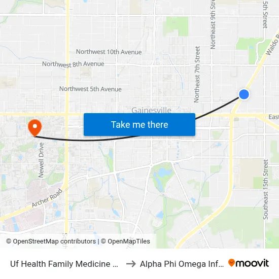 Uf Health Family Medicine Eastside Northbound to Alpha Phi Omega Information Booth map