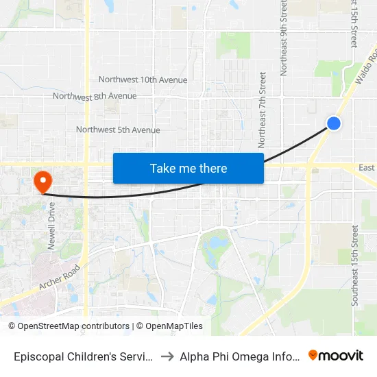 Episcopal Children's Services Northbound to Alpha Phi Omega Information Booth map