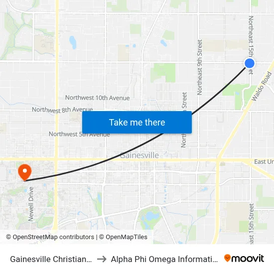 Gainesville Christian Center to Alpha Phi Omega Information Booth map