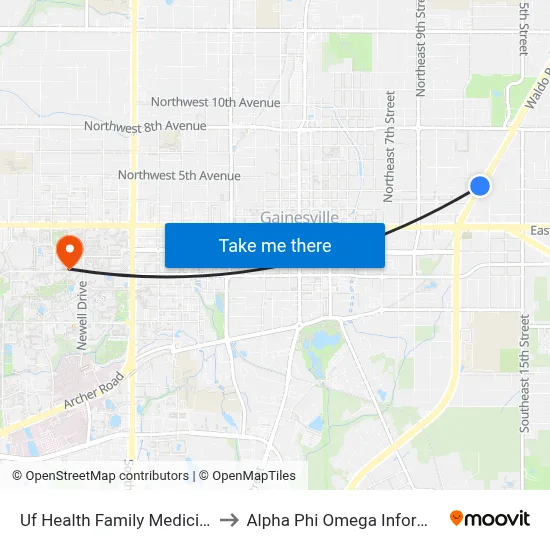 Uf Health Family Medicine Eastside to Alpha Phi Omega Information Booth map