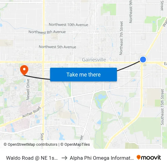 Waldo Road @ NE 1st Avenue to Alpha Phi Omega Information Booth map