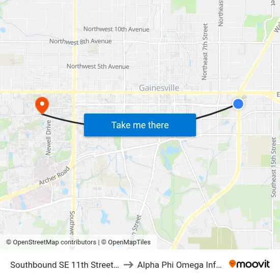 Southbound SE 11th Street @ SE 2nd Avenue to Alpha Phi Omega Information Booth map