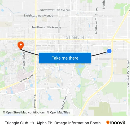 Triangle Club to Alpha Phi Omega Information Booth map