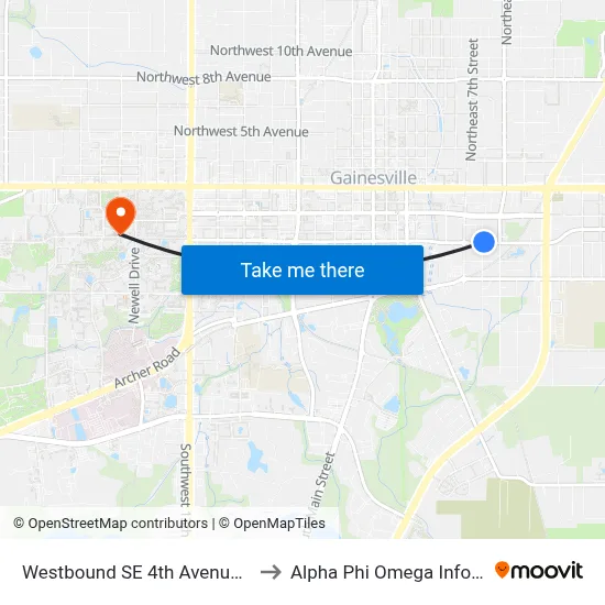 Westbound SE 4th Avenue @ SE 8th Street to Alpha Phi Omega Information Booth map