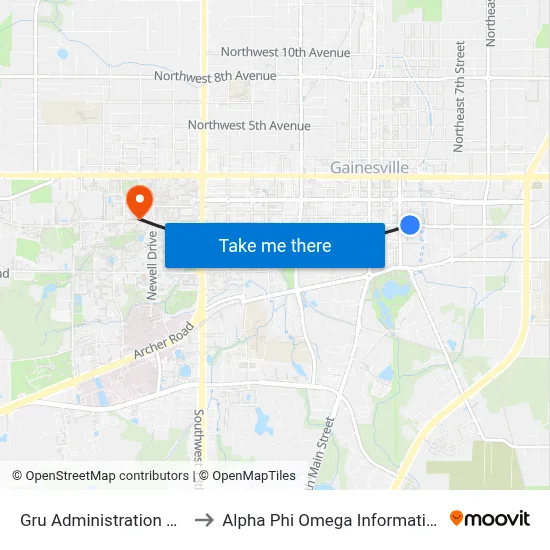 Gru Administration Building to Alpha Phi Omega Information Booth map