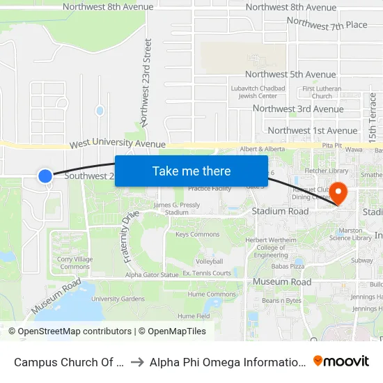 Campus Church Of Christ to Alpha Phi Omega Information Booth map