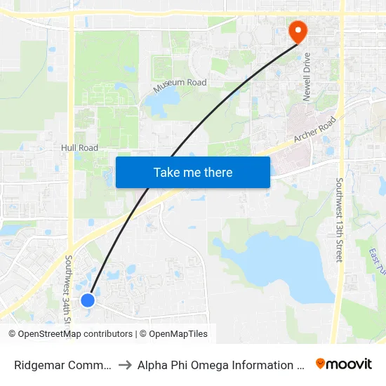 Ridgemar Commons to Alpha Phi Omega Information Booth map