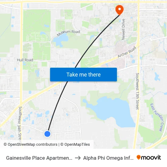 Gainesville Place Apartments @ SW 35th Place to Alpha Phi Omega Information Booth map