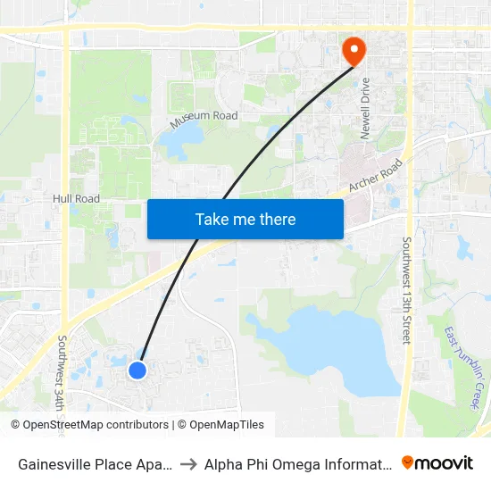 Gainesville Place Apartments to Alpha Phi Omega Information Booth map