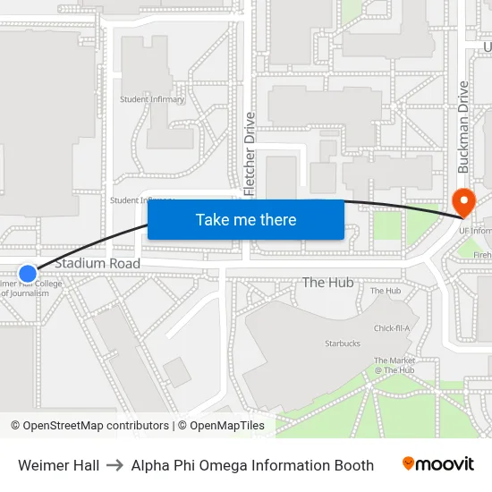 Weimer Hall to Alpha Phi Omega Information Booth map