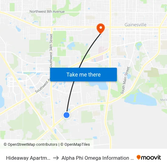 Hideaway Apartments to Alpha Phi Omega Information Booth map