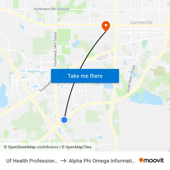 Uf Health Professional Park to Alpha Phi Omega Information Booth map