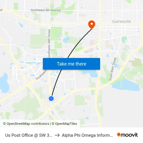 Us Post Office @ SW 34th Street to Alpha Phi Omega Information Booth map
