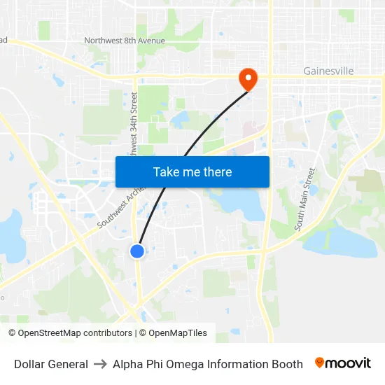 Dollar General to Alpha Phi Omega Information Booth map