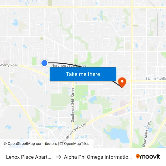 Lenox Place Apartments to Alpha Phi Omega Information Booth map