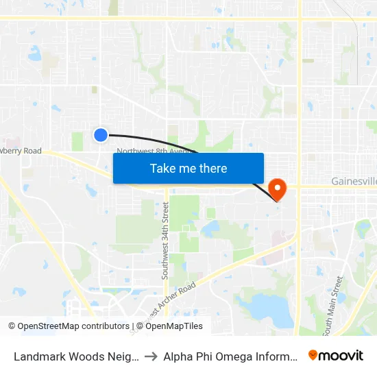 Landmark Woods Neighborhood to Alpha Phi Omega Information Booth map