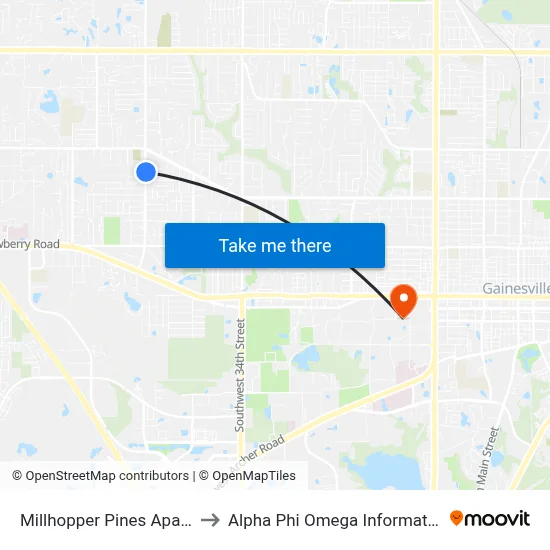 Millhopper Pines Apartments to Alpha Phi Omega Information Booth map