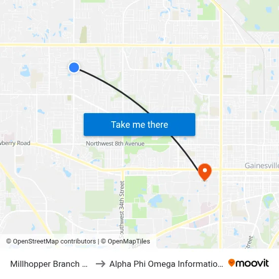 Millhopper Branch Library to Alpha Phi Omega Information Booth map
