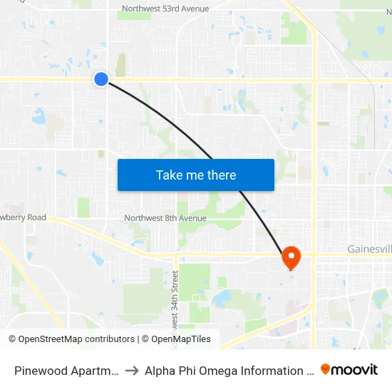 Pinewood Apartments to Alpha Phi Omega Information Booth map
